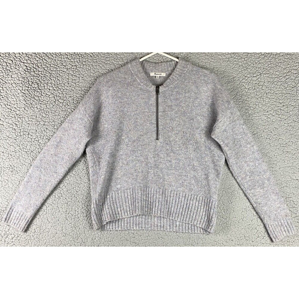 Madewell York Sweater XS Alpaca Wool Acrylic Half-Zip‎ Pullover Grey Stretch